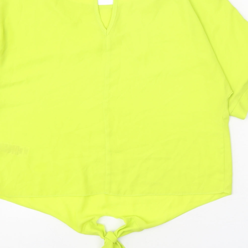Dorothy Perkins Womens Green Polyester Basic T-Shirt Size 12 Round Neck - Knot Front