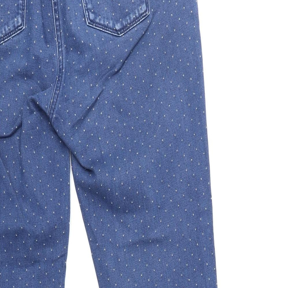 Country Casuals Womens Blue Polka Dot Cotton Straight Jeans Size 12 Regular Zip