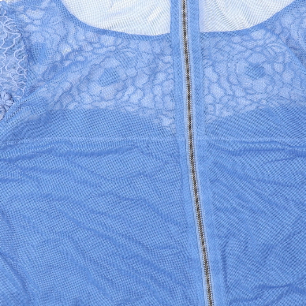 Limited Edition Womens Blue Geometric Cotton Basic Blouse Size 12 Round Neck