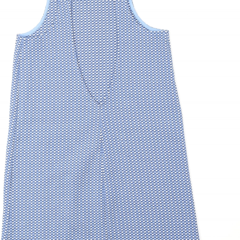 Zara Womens Blue Geometric Polyester A-Line Size 10 Scoop Neck Pullover - Cut Out Back Detail
