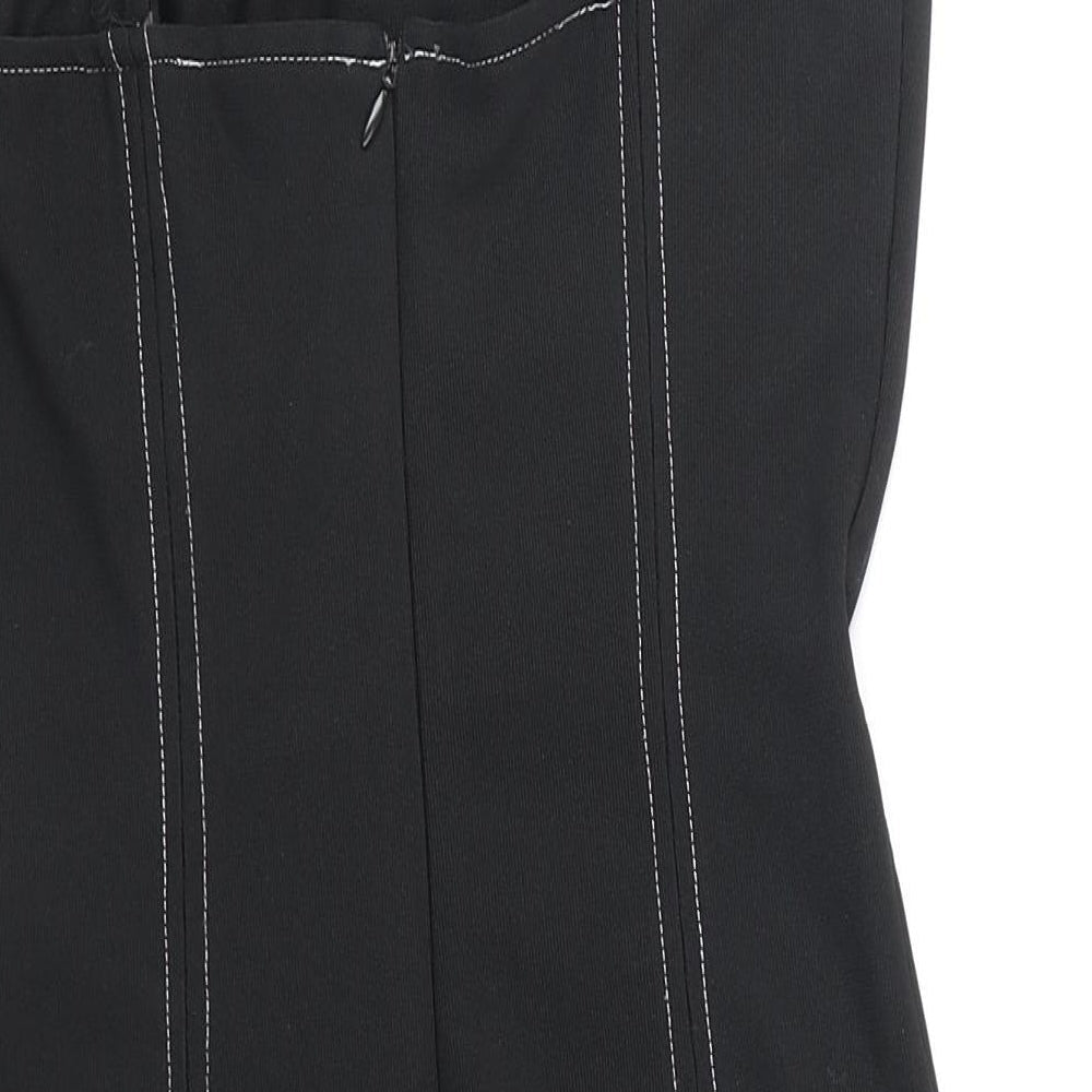 Saint Genes Womens Black Polyester Mini Size 8 Square Neck Zip - Contrast Stitching