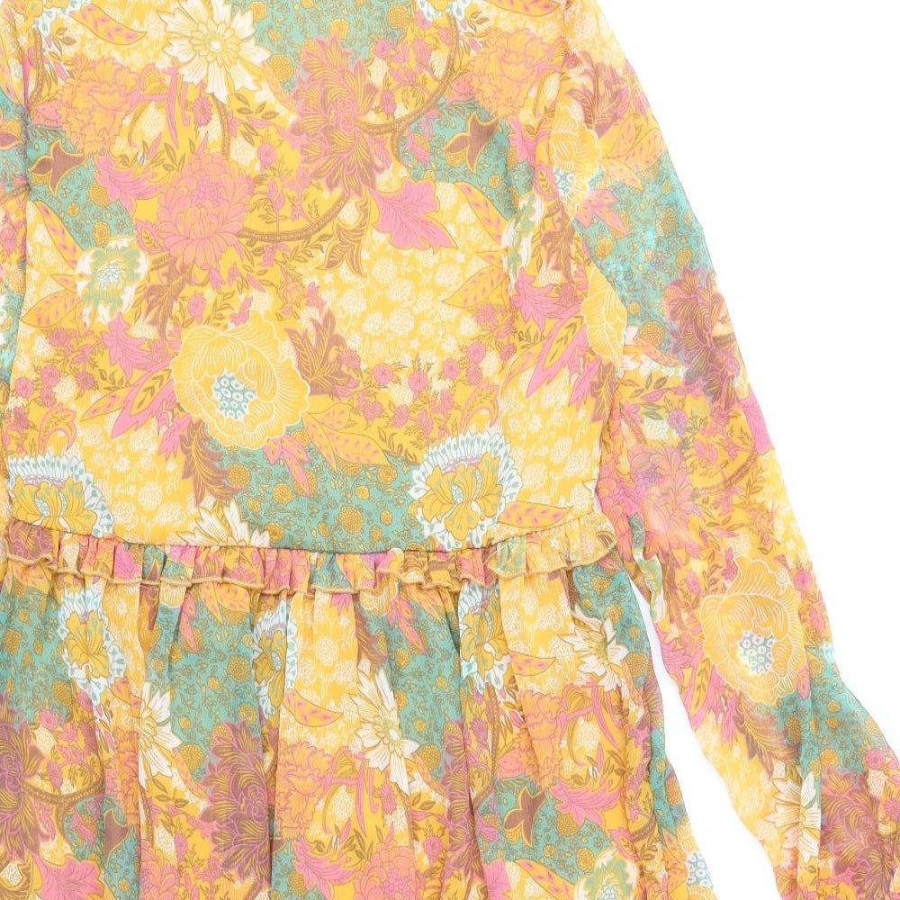 JDY Womens Orange Floral Polyester Skater Dress Size XS V-Neck Pullover