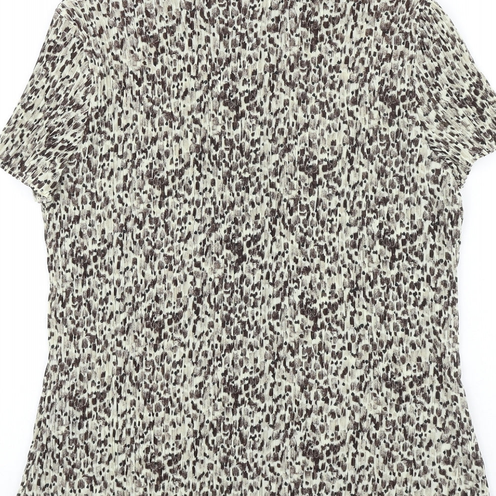 Marks & Spencer Womens Brown Geometric Polyester Basic Button-Up Size 16 Collared