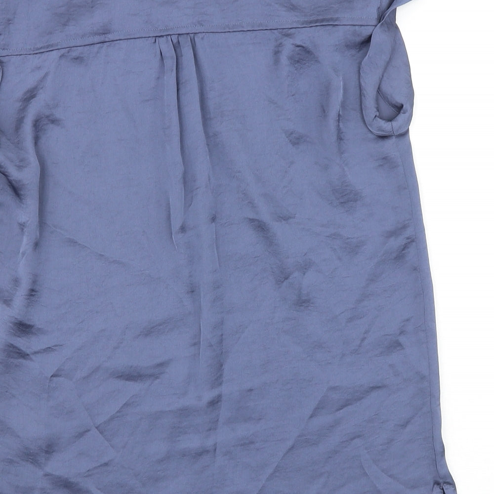 Gharani Strok Womens Blue Polyester Basic Button-Up Size S Round Neck