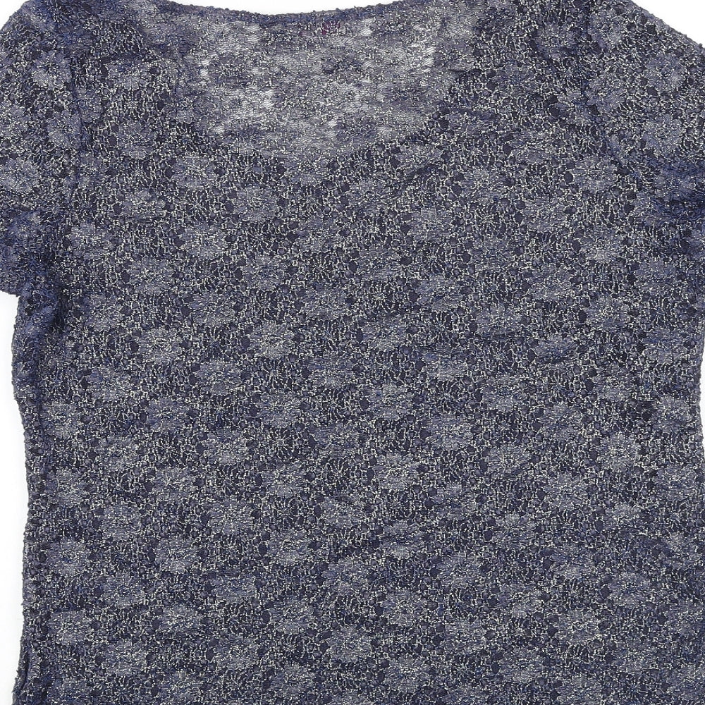 Marks and Spencer Womens Blue Polyamide Basic Blouse Size 14 Scoop Neck