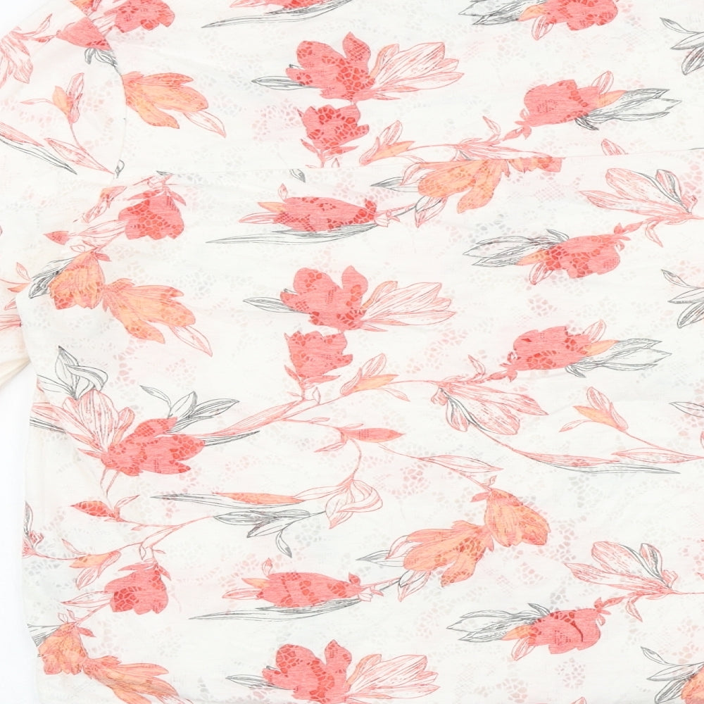 Marks & Spencer Womens White Floral Viscose Basic Button-Up Size 14 V-Neck