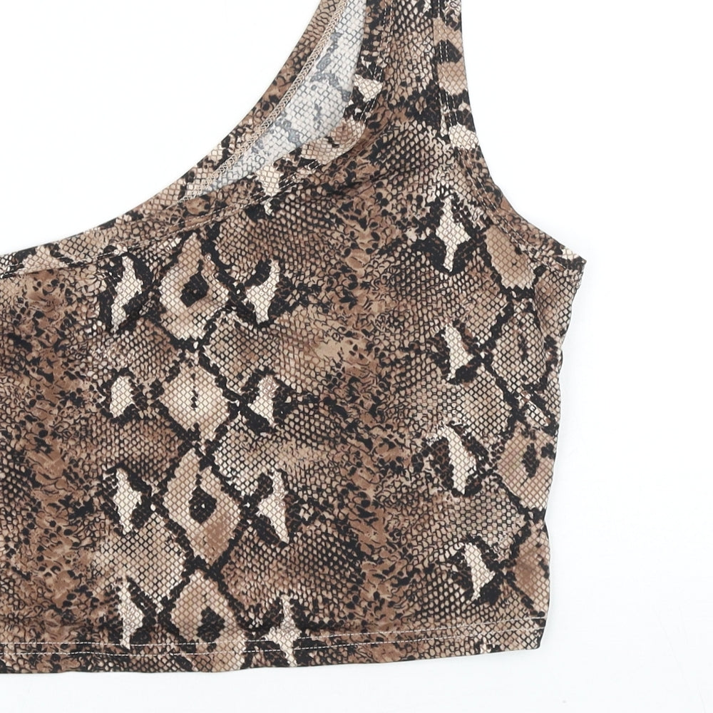 SHEIN Womens Brown Animal Print Polyester Cropped Tank Size L One Shoulder - Snake print