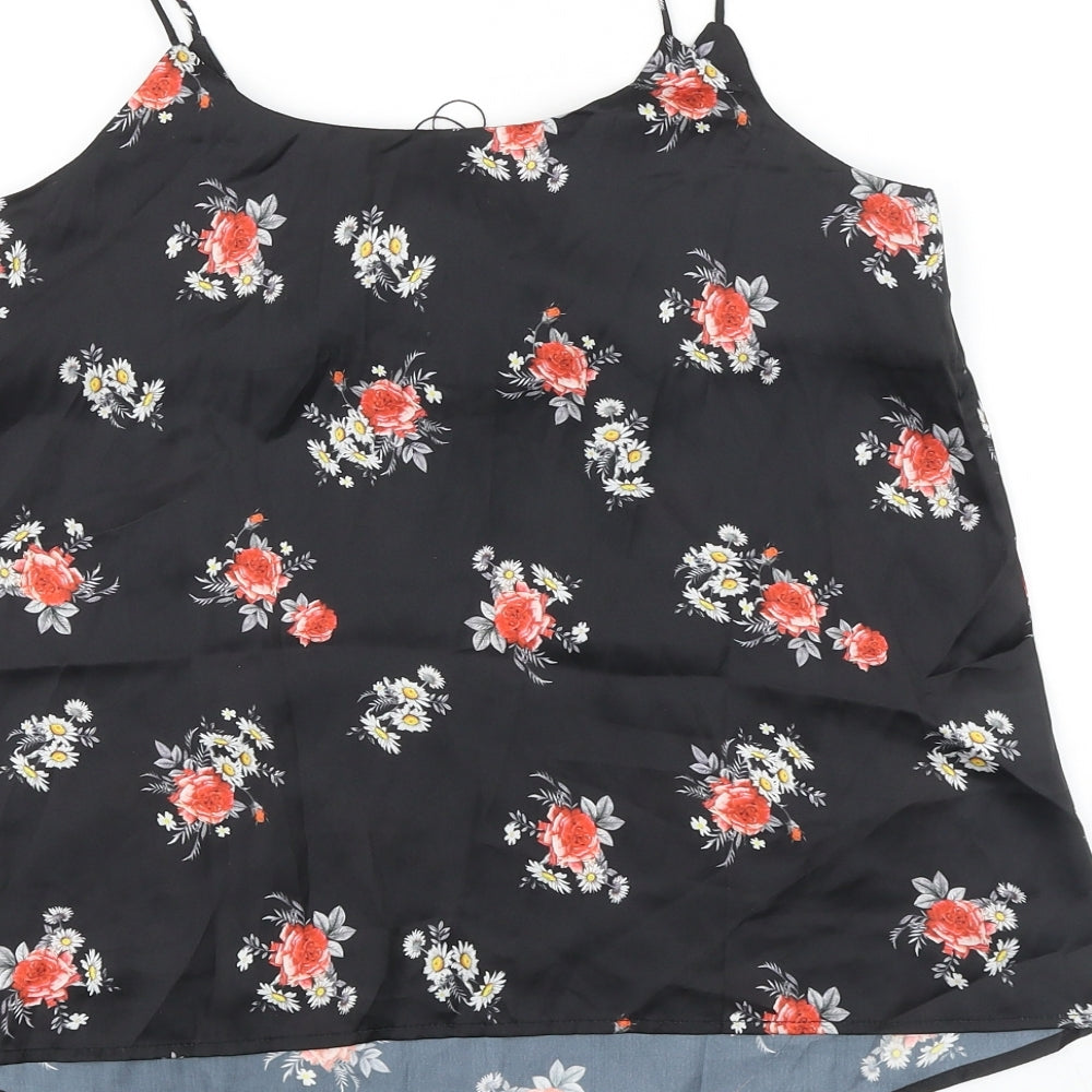 Mango Womens Black Floral Polyester Camisole Tank Size S V-Neck - Lace Insert