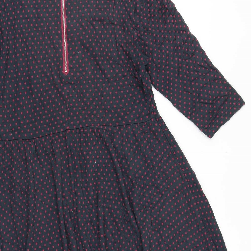 Ness Womens Blue Polka Dot 100% Cotton A-Line Size 12 Round Neck Zip