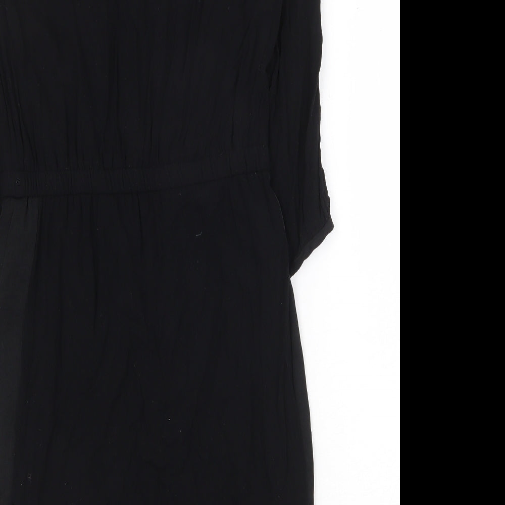 H&M Womens Black Polyester Shift Size 6 Boat Neck Zip