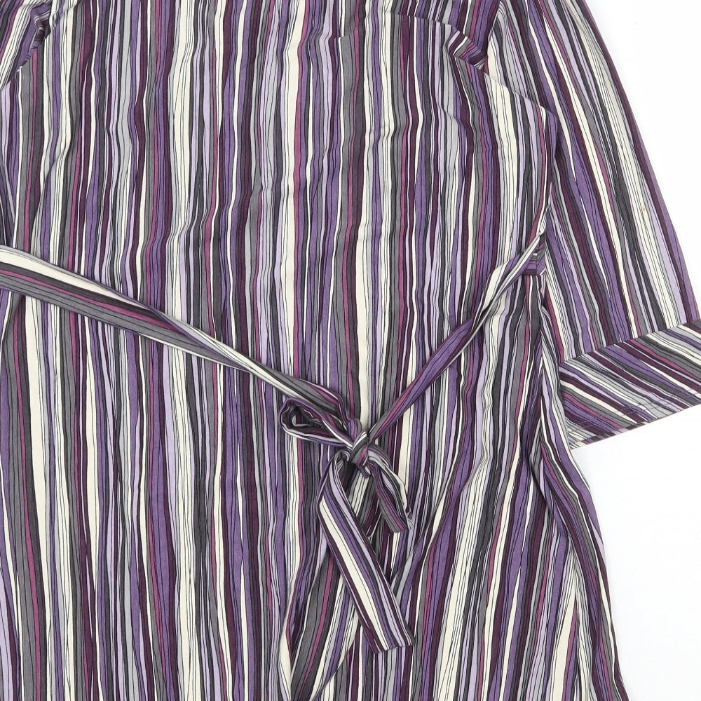 Marks & Spencer Womens Purple Striped Viscose A-Line Size 14 V-Neck Tie