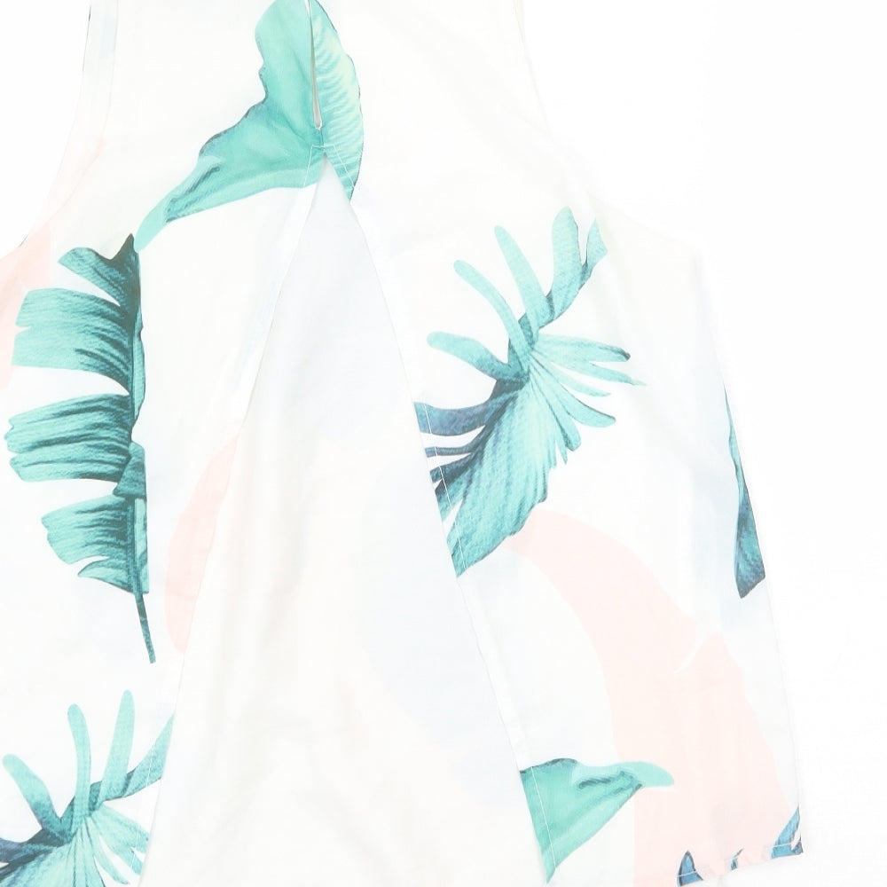 Yoins Womens White Geometric Polyester Basic Tank Size M Round Neck - Leaf Print