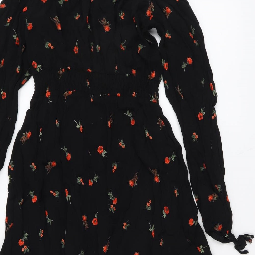 New Look Womens Black Geometric Viscose A-Line Size 6 Off the Shoulder Pullover