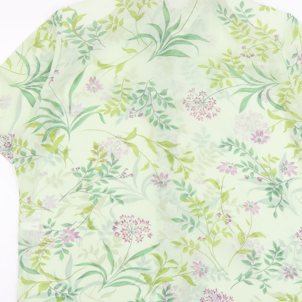 Sommermann Womens Green Floral Polyester Basic Button-Up Size 8 Collared