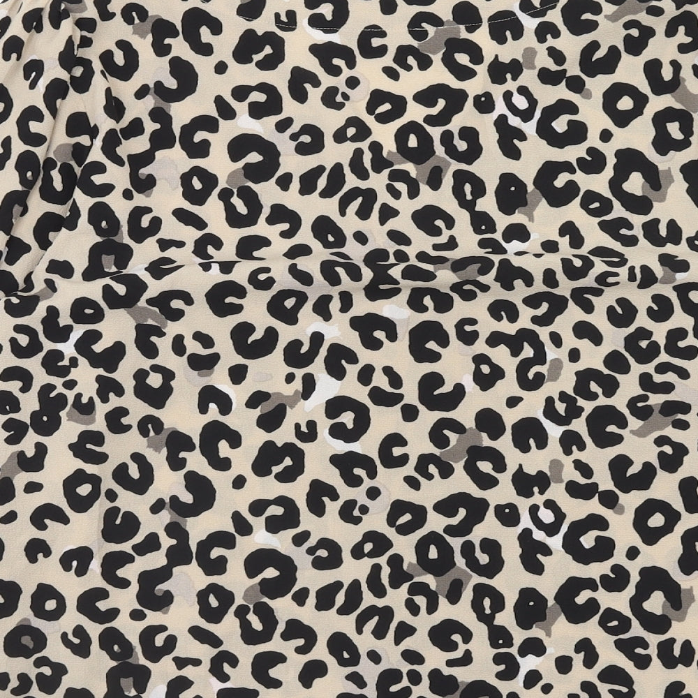 Marks & Spencer Womens Brown Animal Print Polyester Basic Blouse Size 10 V-Neck - Leopard Print