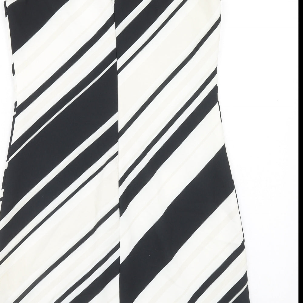 Wallis Womens White Striped Polyester Shift Size 12 Round Neck Zip