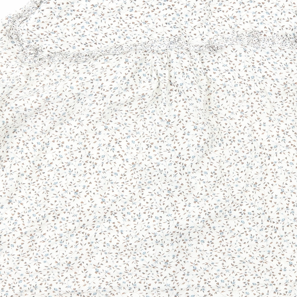 Marks & Spencer Womens White Floral Viscose Basic Button-Up Size 14 Round Neck