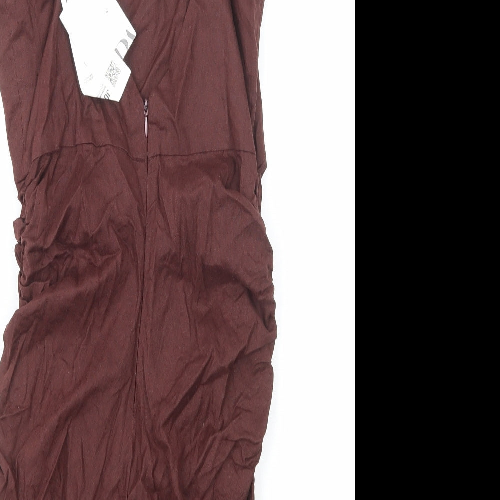 Zara Womens Brown Cotton Bodycon Size S Sweetheart Zip