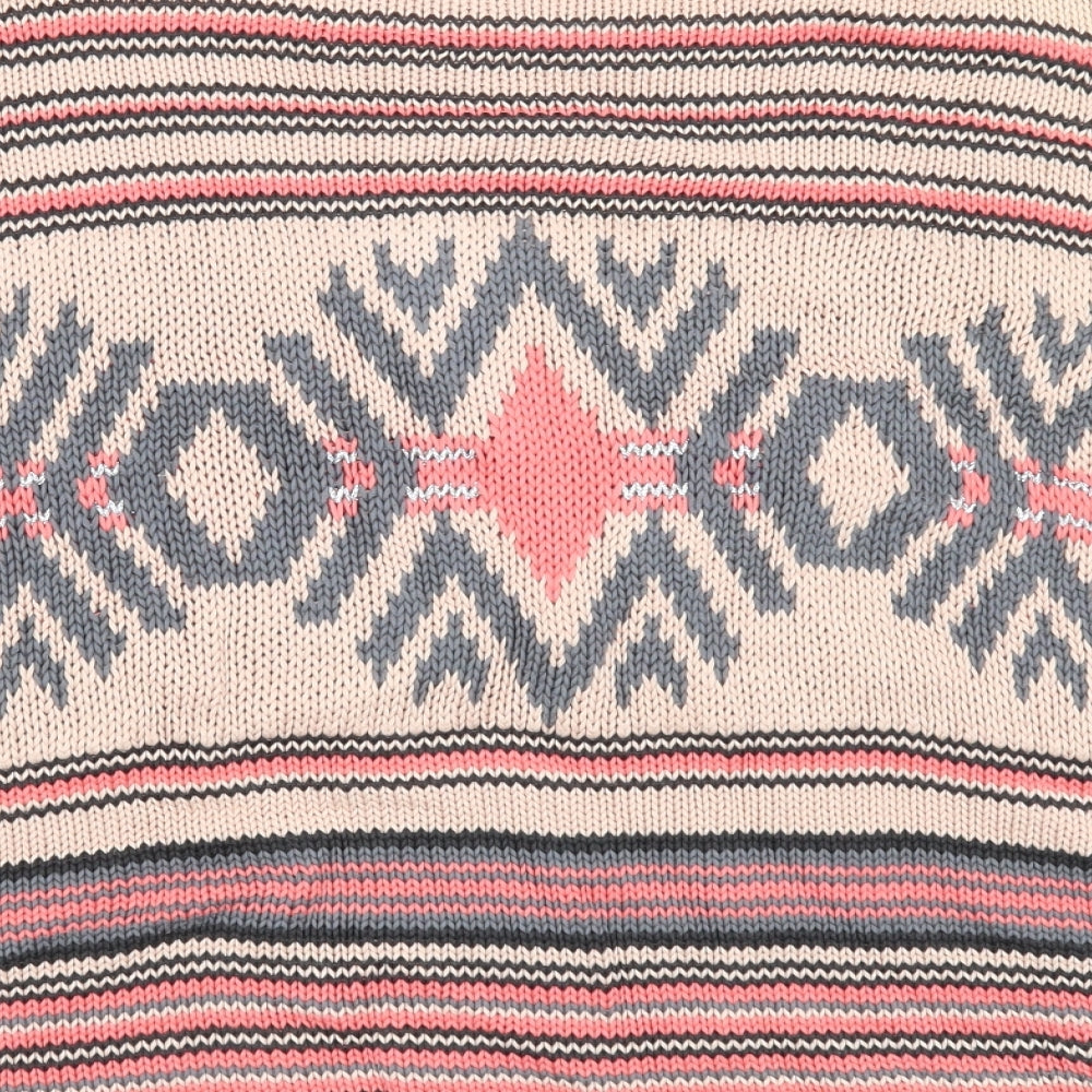 Monsoon Womens Pink Boat Neck Geometric Cotton Pullover Jumper Size S