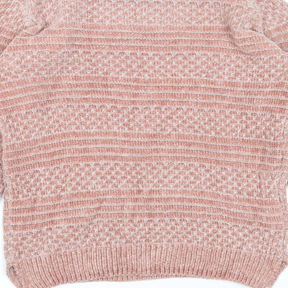 Preworn Womens Pink Round Neck Striped Polyester Pullover Jumper Size 8