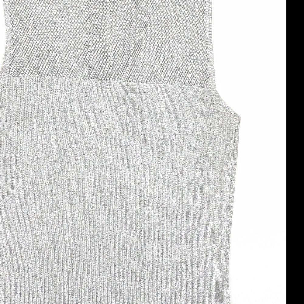 E'sensual Womens Grey Acetate Basic Tank Size M Mock Neck
