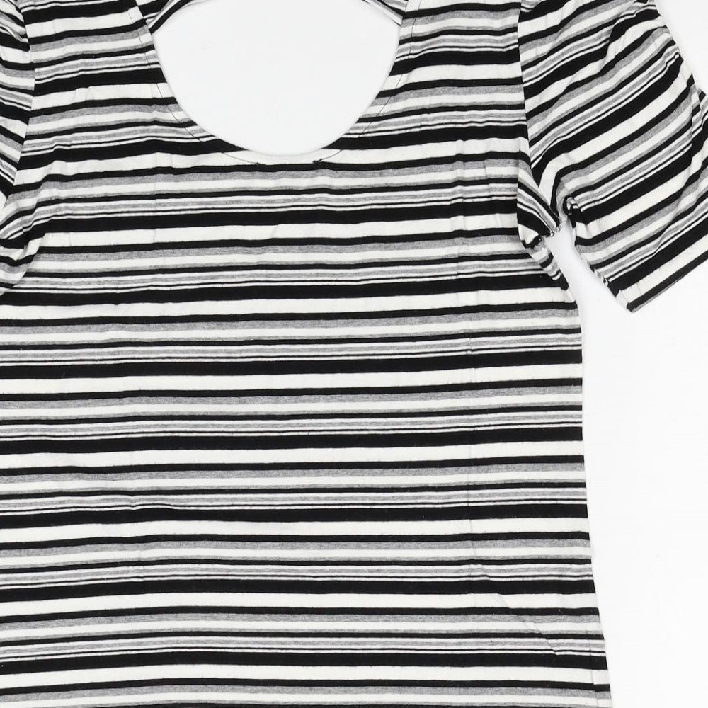 Linea Womens Black Striped Viscose Basic T-Shirt Size M Scoop Neck