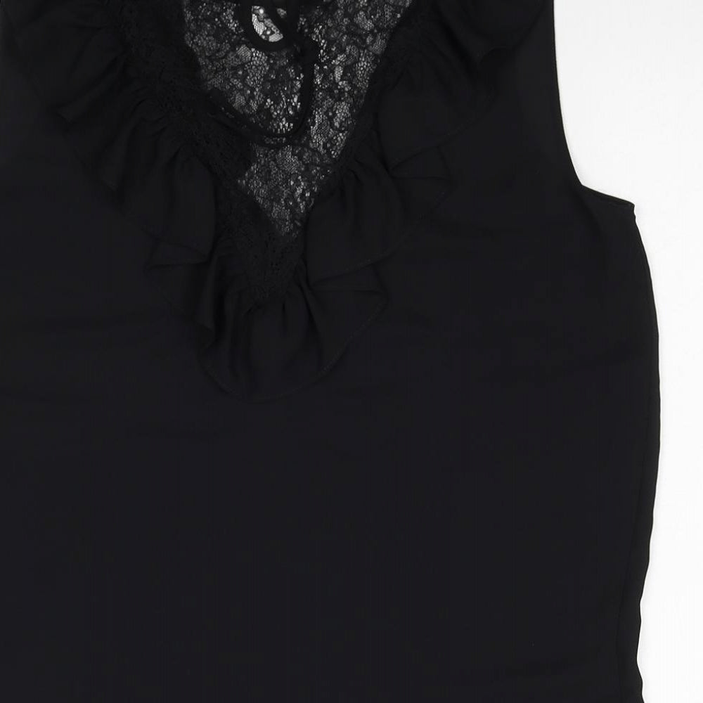 Zara Womens Black Polyester Basic Blouse Size M Scoop Neck