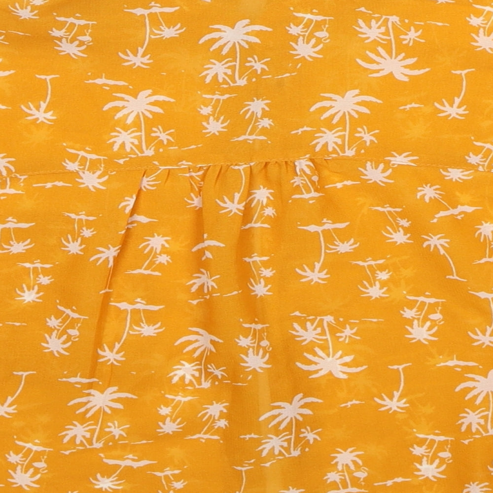 Lift Womens Yellow Geometric Polyester Cropped Button-Up Size M Collared - Palm Tree Print