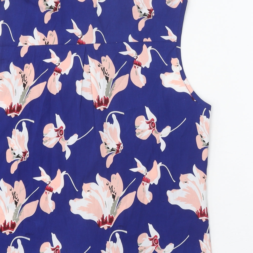 Brave Soul Womens Blue Floral Polyester Basic Button-Up Size S Collared - Knot Front