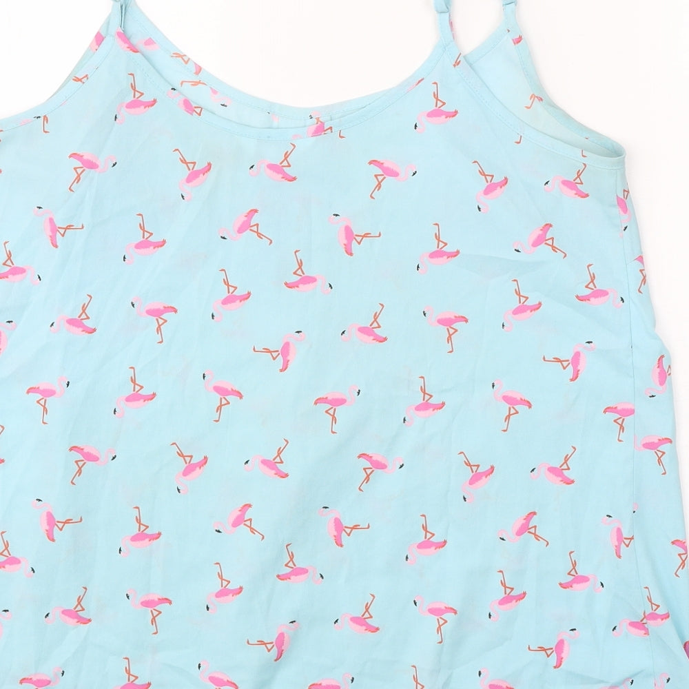 Simply Be Womens Blue Geometric Polyester Basic Tank Size 12 Round Neck - Flamingo Pattern