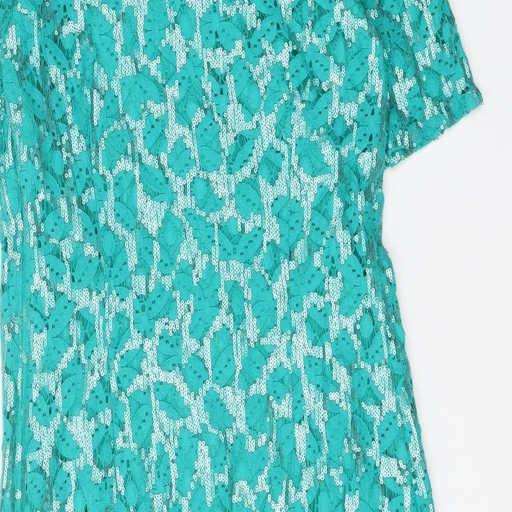 Monsoon Womens Green Geometric Cotton Shift Size 8 Boat Neck Zip