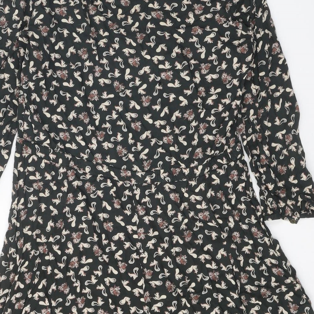 Indigo Womens Grey Geometric Modal A-Line Size 10 Boat Neck Pullover - Squirrel Print
