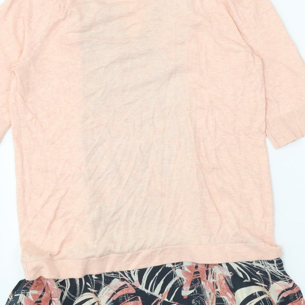 NEXT Womens Pink Geometric Cotton Basic Blouse Size 10 Round Neck