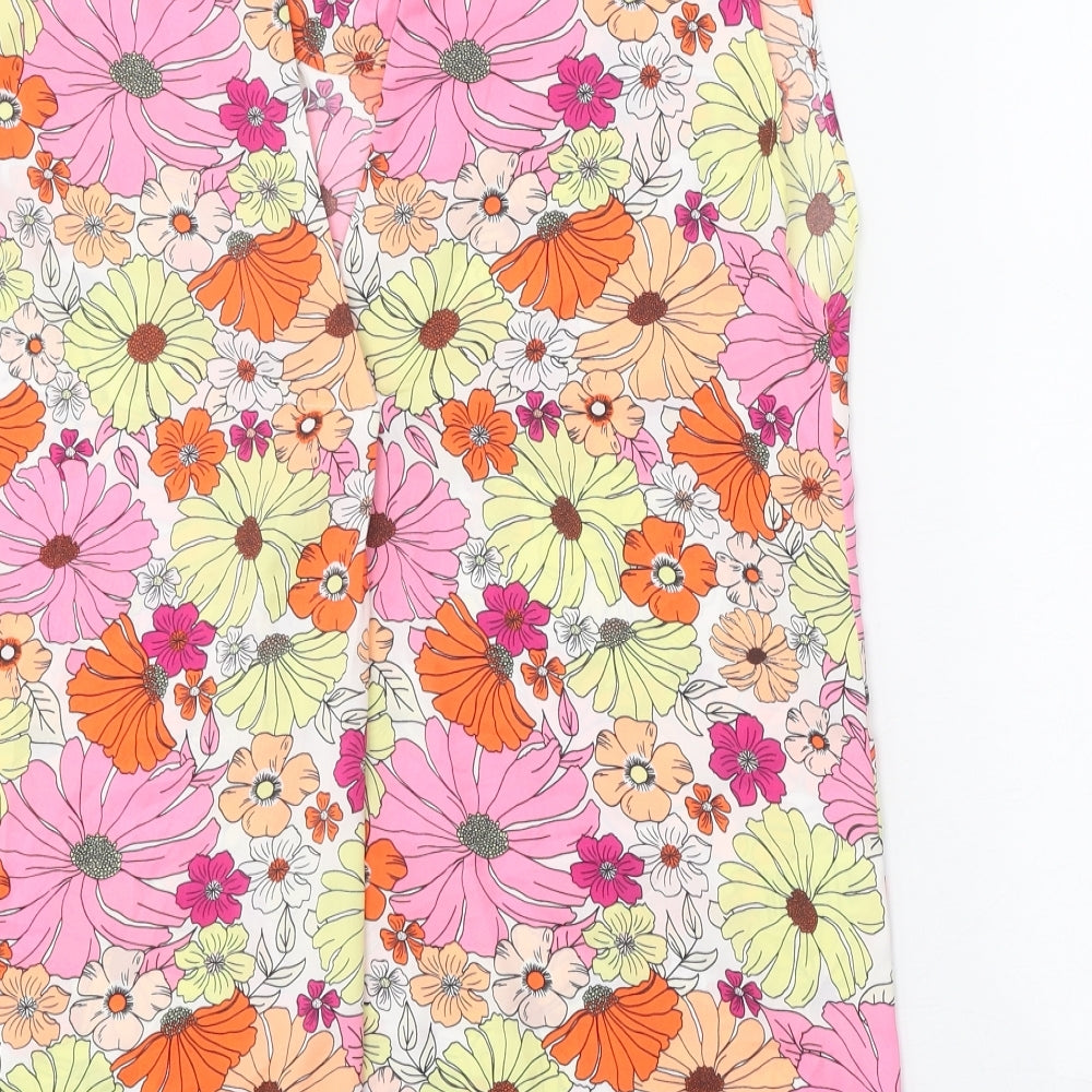 Marks & Spencer Womens Pink Floral Polyester Basic Tank Size 8 V-Neck