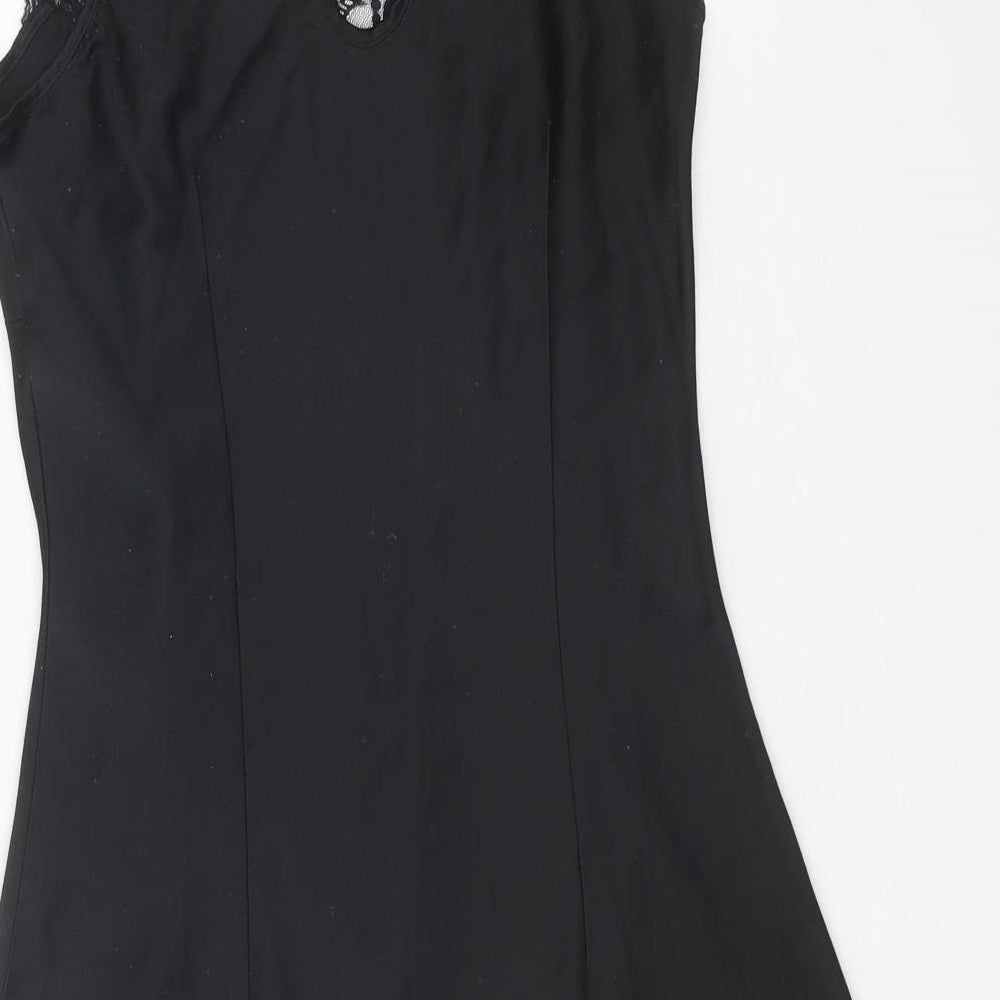 H&M Womens Black Polyester A-Line Size XS V-Neck Button - Lace Trim