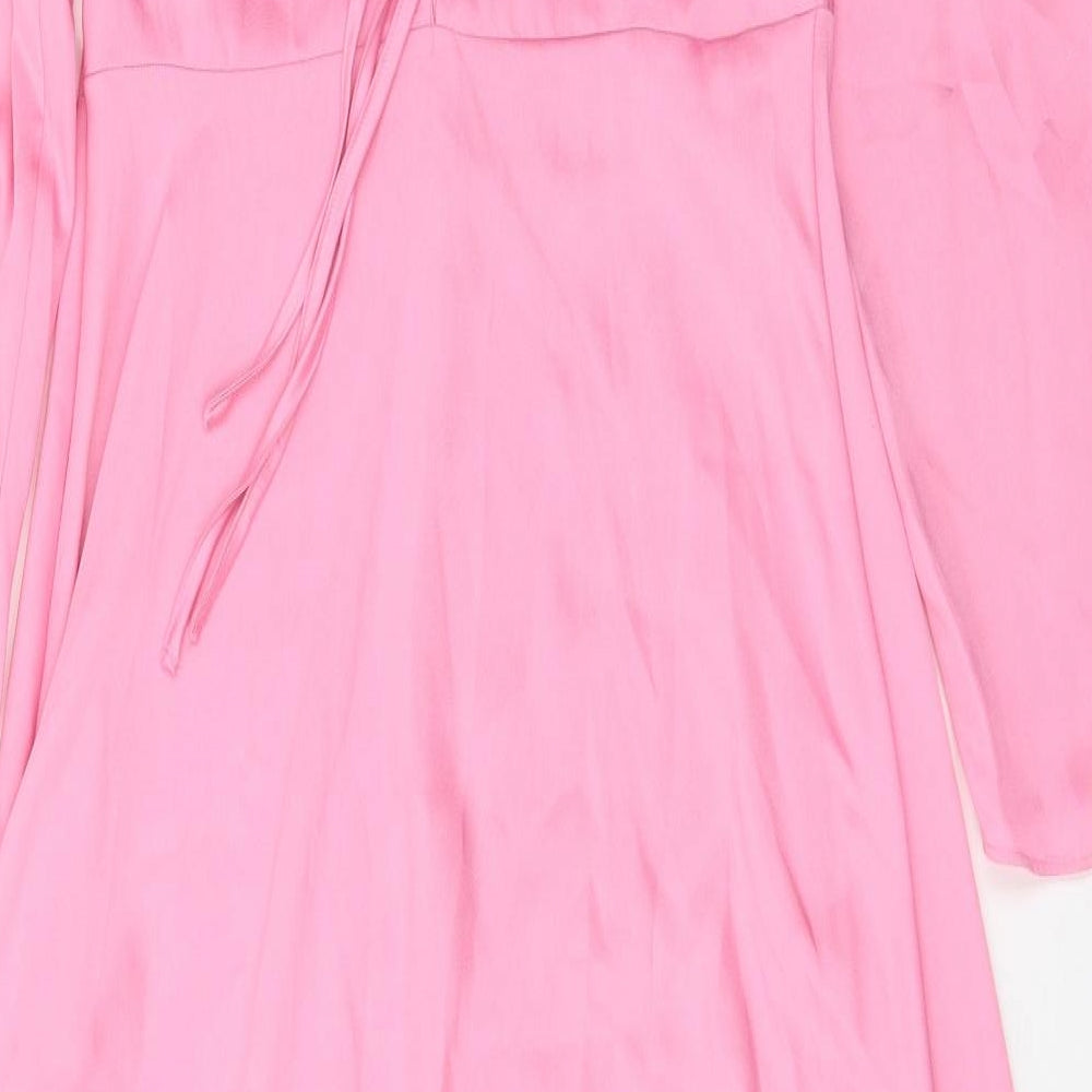 Marks & Spencer Womens Pink Polyester A-Line Size 10 Boat Neck Zip - Pleat Detail