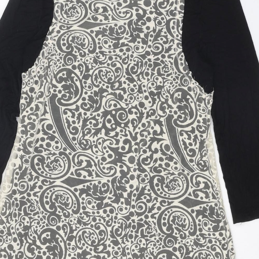 Stella Womens Black Geometric Polyester Basic Blouse Size 10 Round Neck