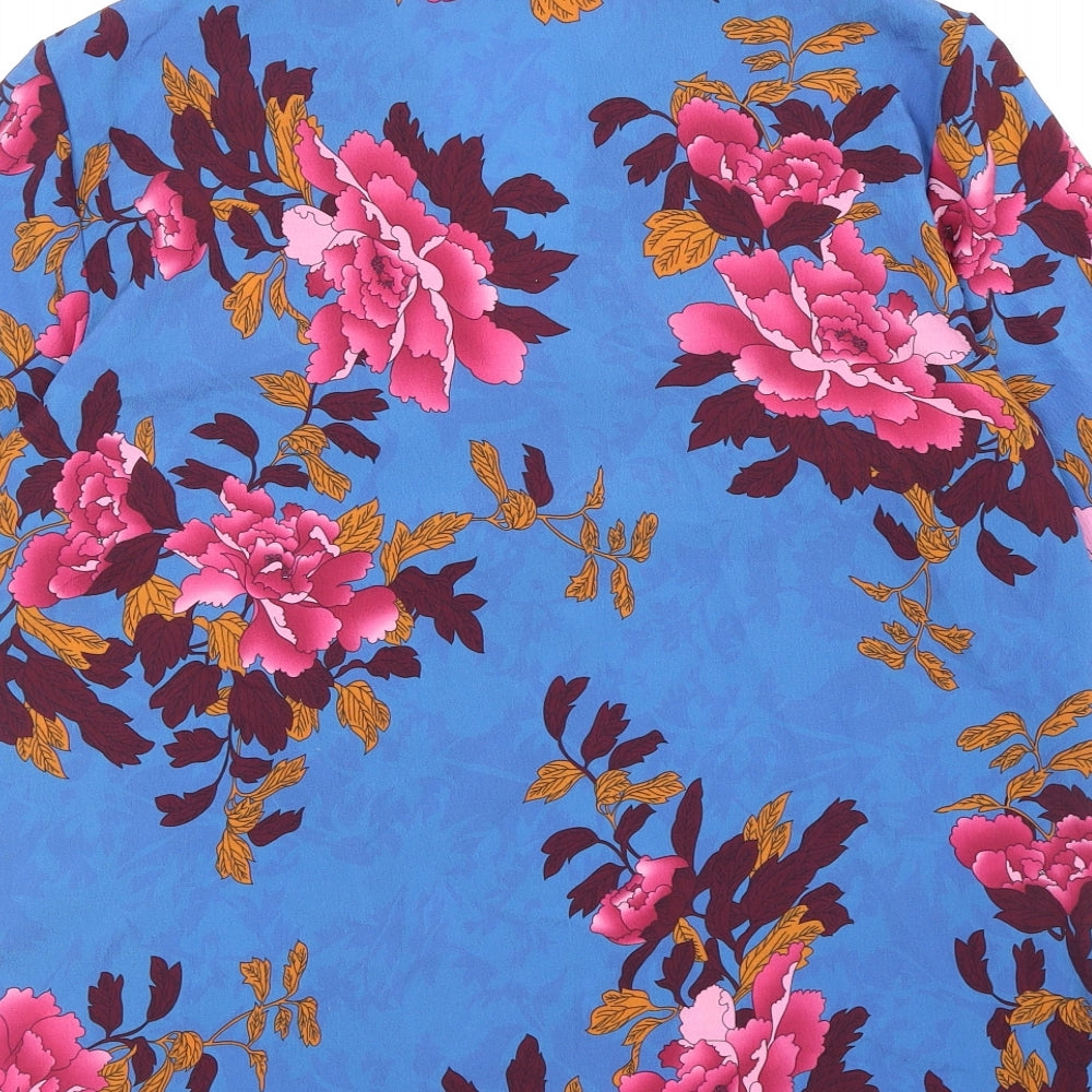 Y.A.S Womens Blue Floral Polyester Basic Blouse Size L V-Neck