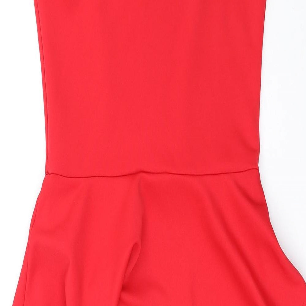 Liquid Womens Red Polyester Pencil Dress Size 8 Scoop Neck Pullover - Cap Sleeve