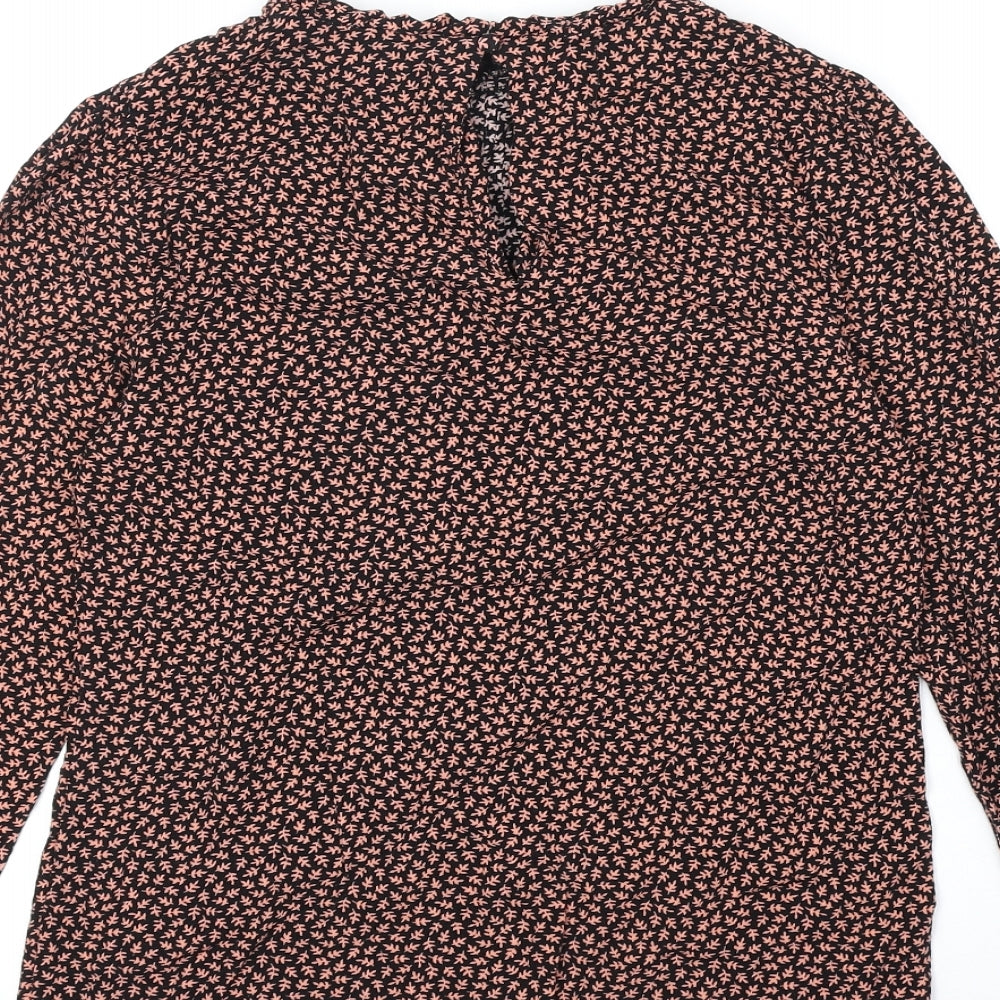 Oasis Womens Black Floral Viscose Basic Blouse Size 10 Round Neck