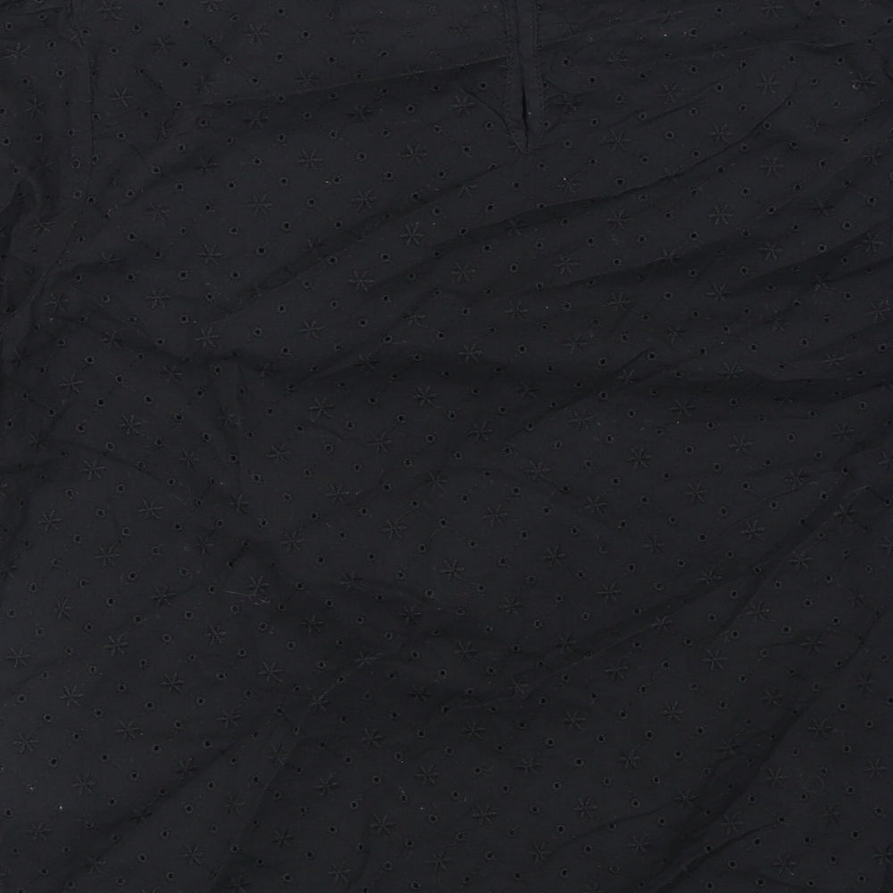 Divided Womens Black 100% Cotton Basic Blouse Size 6 Scoop Neck - Broderie Anglaise