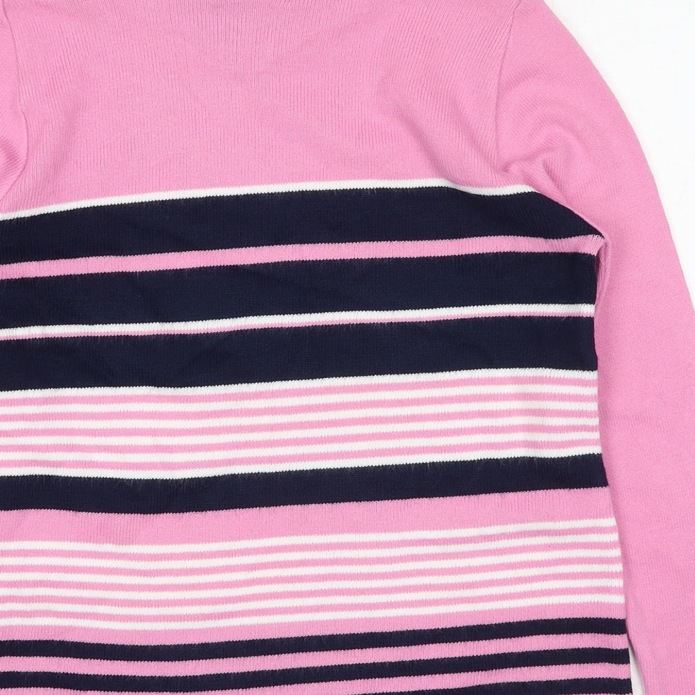 Envy Womens Pink Mock Neck Striped Acrylic Pullover Jumper Size S