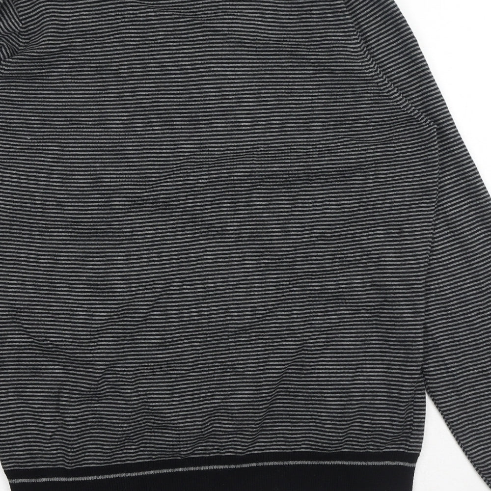 Marks & Spencer Mens Black V-Neck Striped Cotton Pullover Jumper Size S Long Sleeve