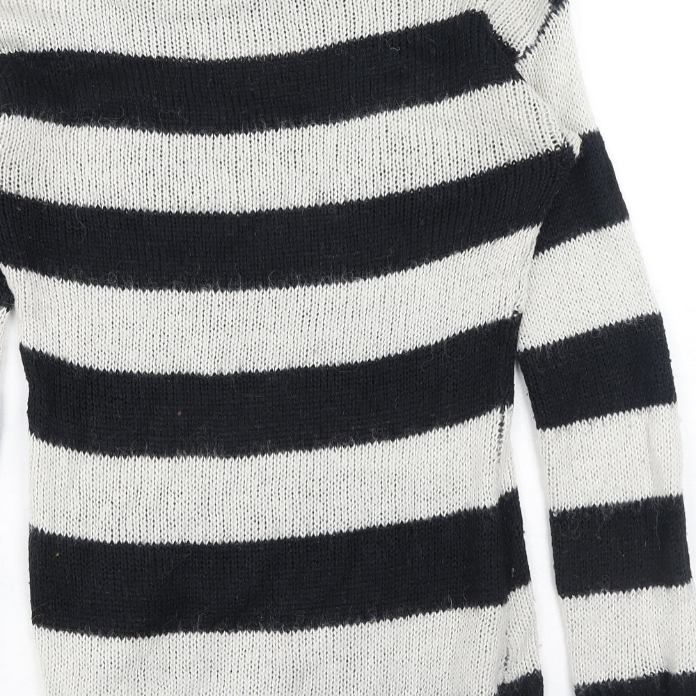 NEXT Womens Blue Collared Striped Acrylic Pullover Jumper Size 10