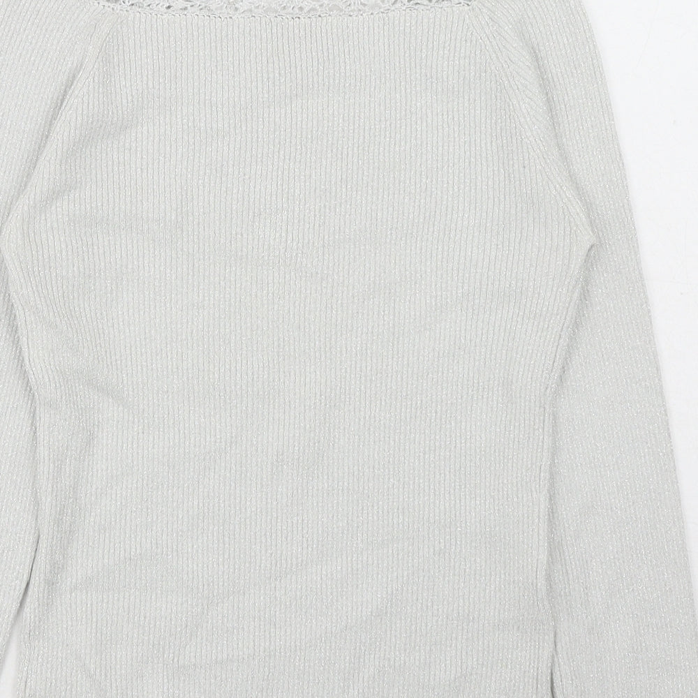 Colour Works Womens Silver Scoop Neck Rayon Pullover Jumper Size M