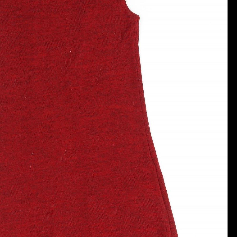 Preworn Womens Red Polyester Jumper Dress Size 10 Collared Pullover