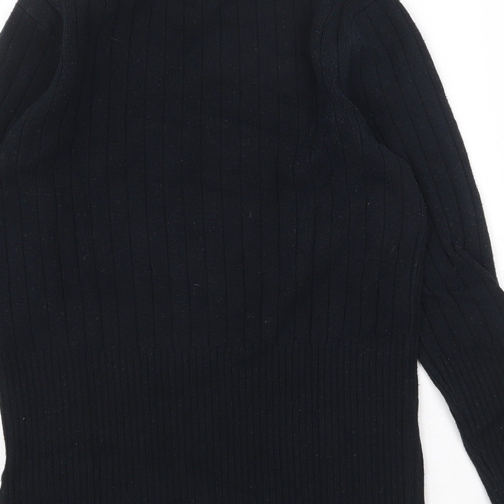 Marks & Spencer Womens Black Mock Neck Herringbone Viscose Pullover Jumper Size 8
