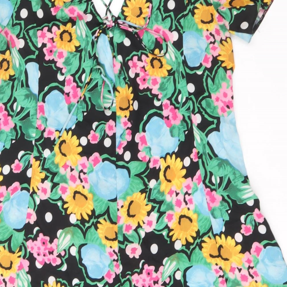 ASOS Womens Multicoloured Floral Polyester Skater Dress Size 10 Sweetheart Button