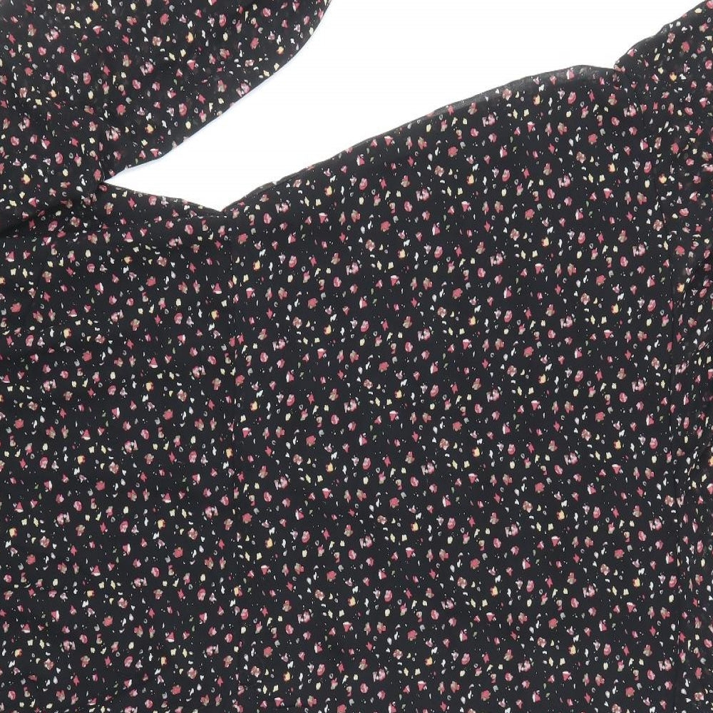 fuse Womens Black Floral Polyester Fit & Flare Size 14 Round Neck Button