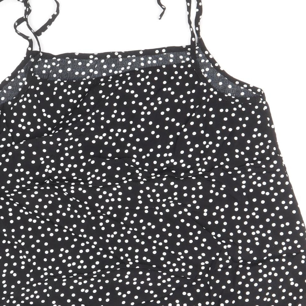 Preworn Womens Black Polka Dot Viscose Basic Tank Size 8 Square Neck